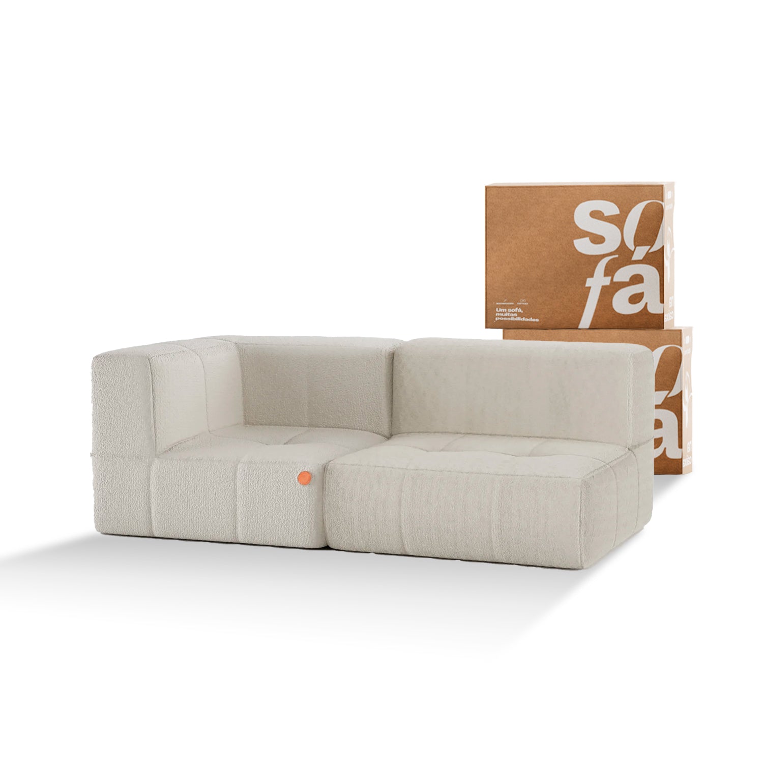 Sofá na Caixa modular 2 lugares em Boucle - 1 Braço -  Linho