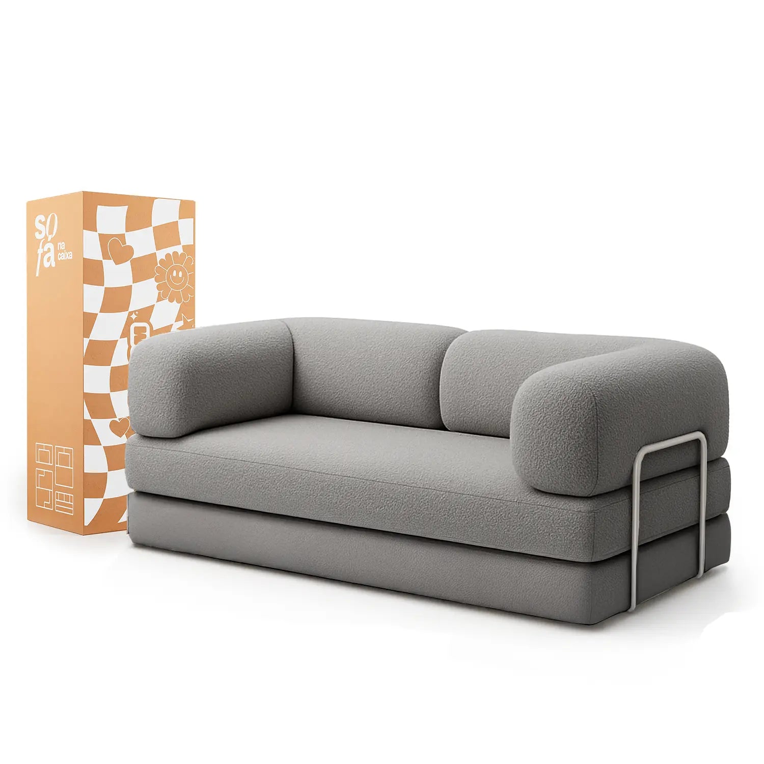 Sofá Cama Bloom Tecido Boucle Cinza - Sofá na Caixa