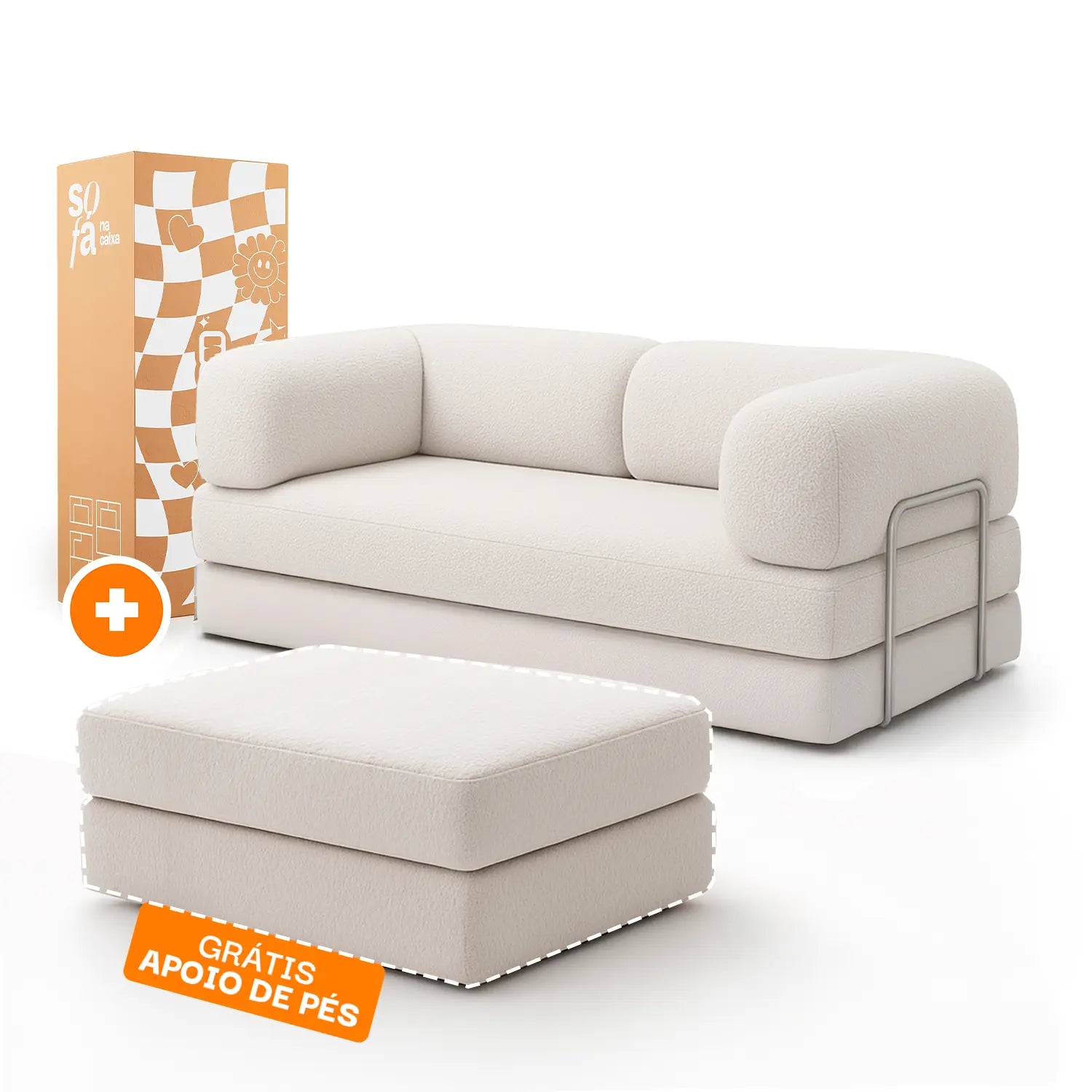 Sofá Cama Bloom Tecido Boucle Linho - Sofá na Caixa + Apoio de Pé Grátis