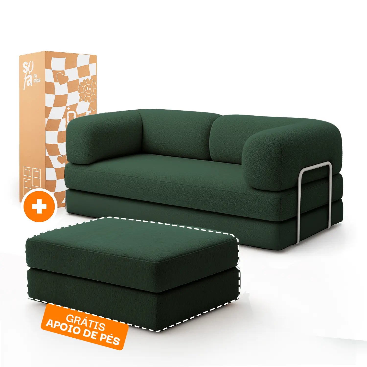 Sofá Cama Bloom - Sofá na Caixa + Apoio de Pé Bloom Tecido Boucle Verde Musgo Grátis