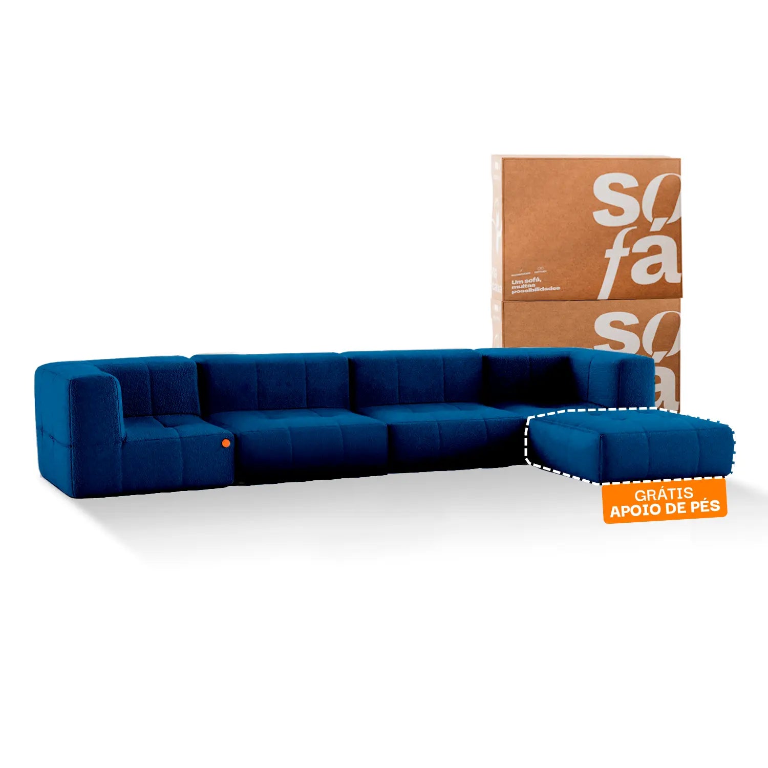 Sofá na Caixa modular 3 lugares em Boucle com Apoio de pé Grátis  - Azul
