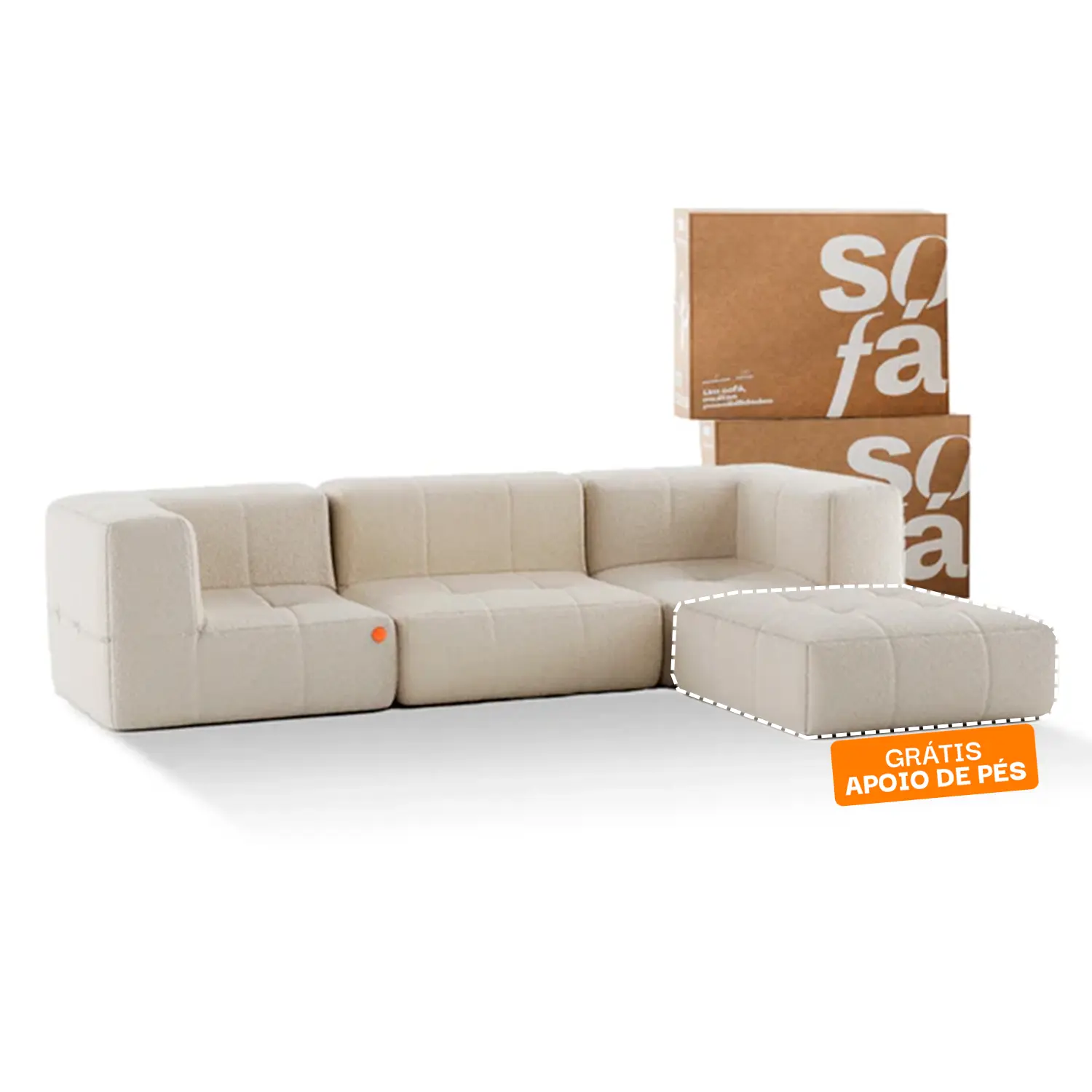 Sofá na Caixa modular 3 lugares em Boucle com Apoio de pé Grátis  - Linho
