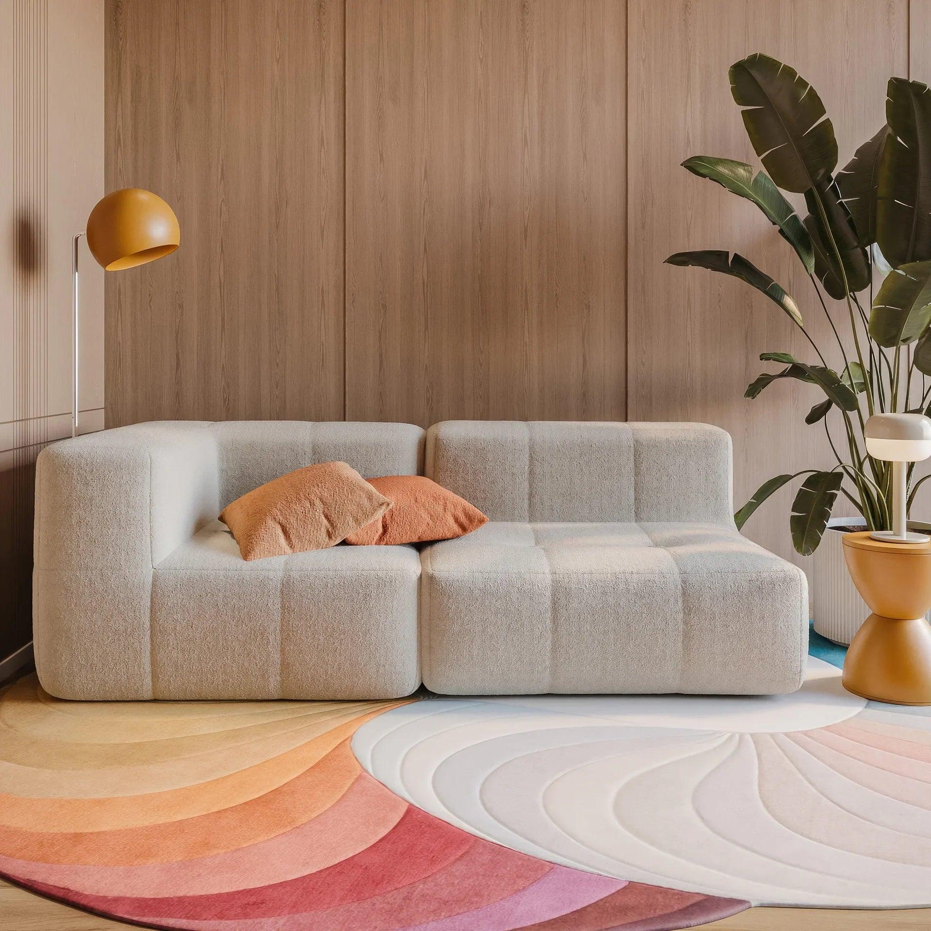 Sofá na Caixa modular 2 lugares em Boucle - 1 Braço -  Linho