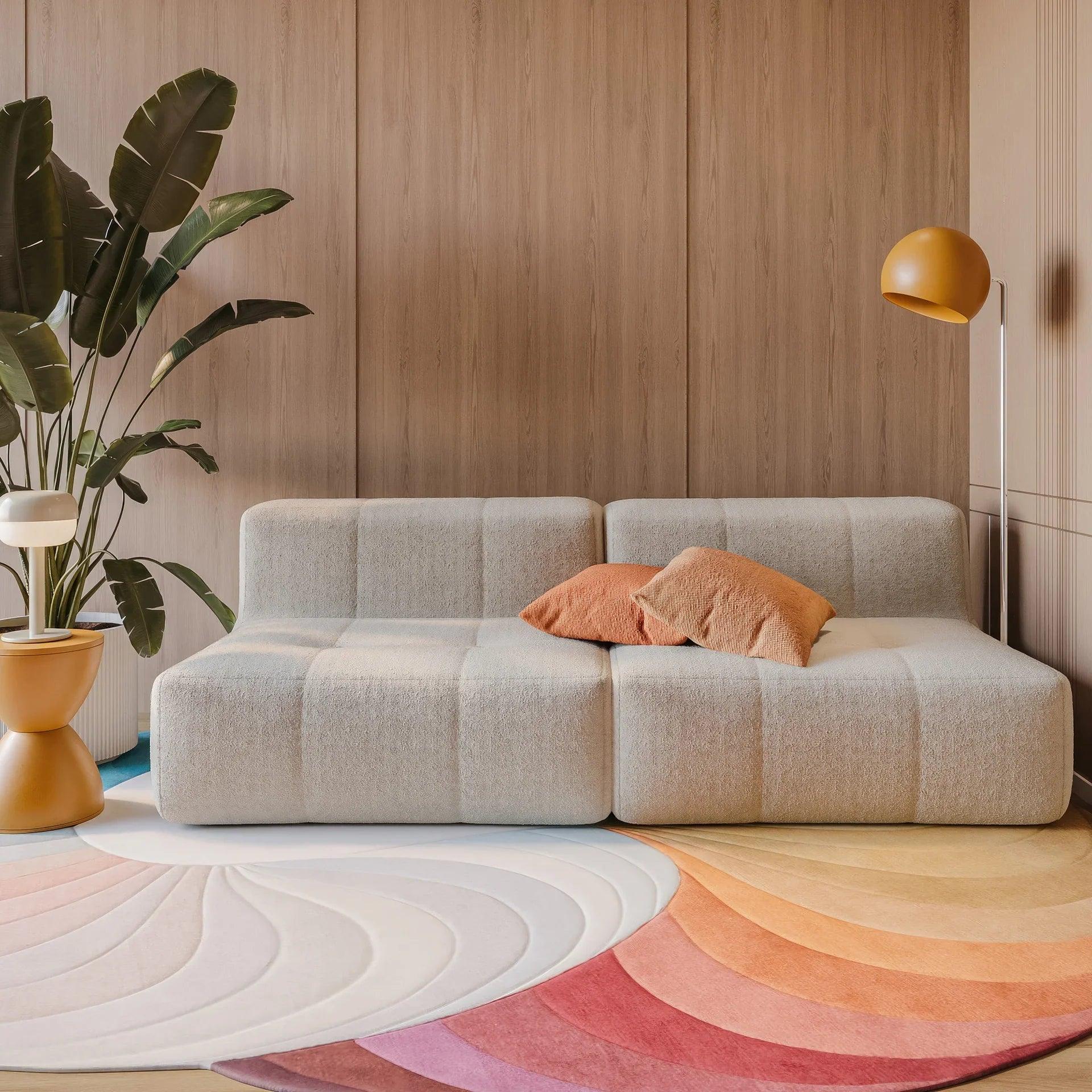 Sofá na Caixa modular 2 lugares em Boucle - Sem braço - Linho