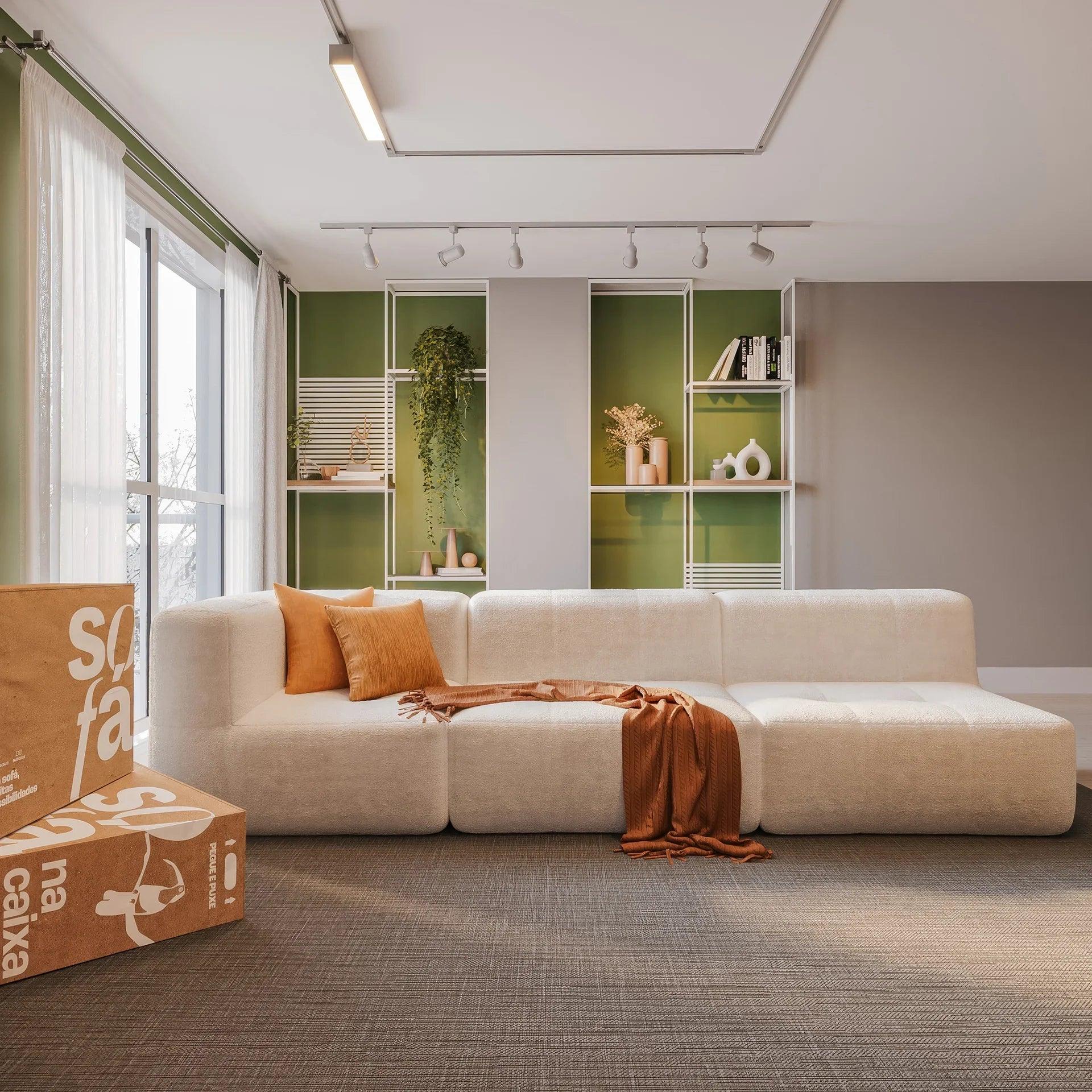Sofá na Caixa modular 3 lugares em Boucle - 1 Braço - Linho