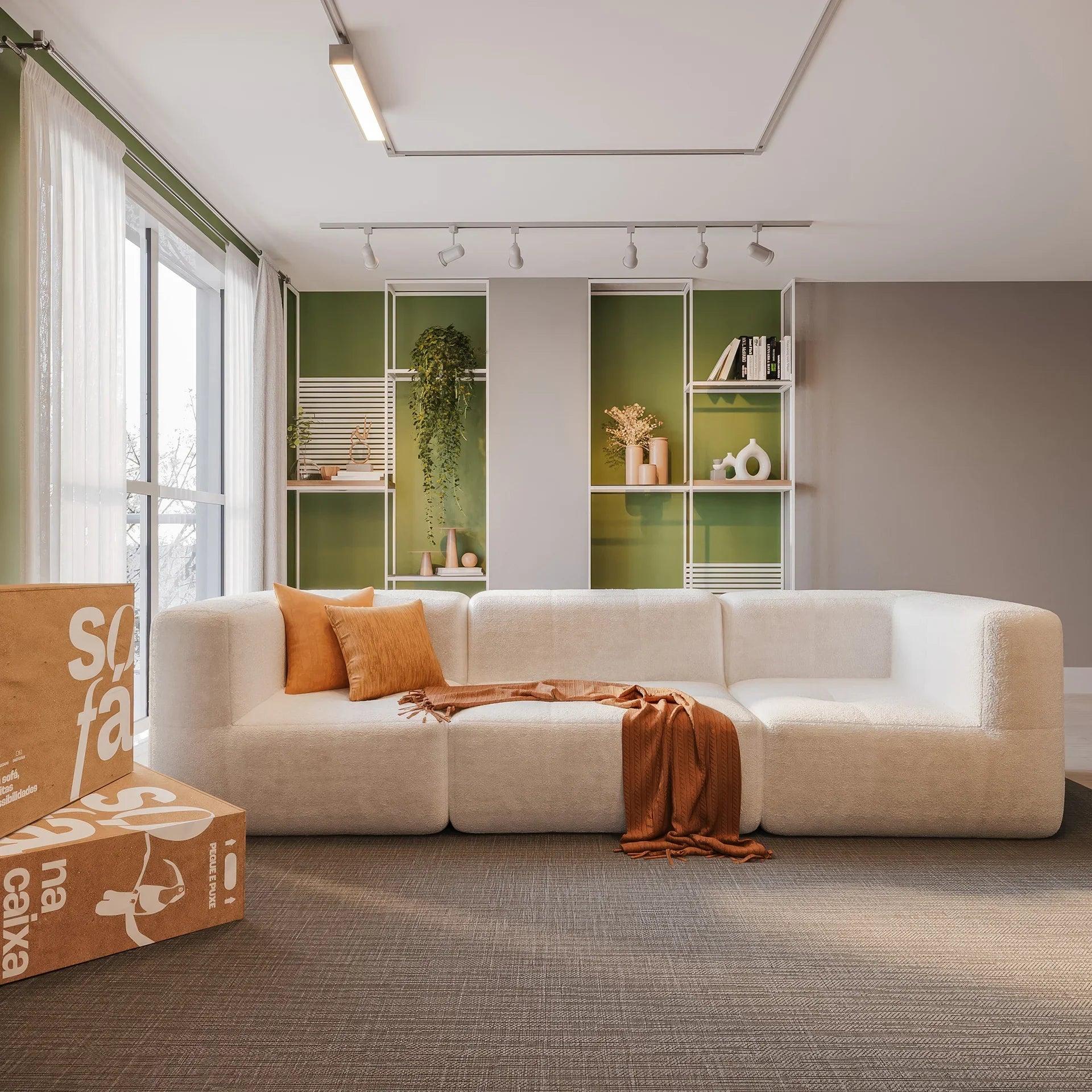 Sofá na Caixa modular 3 lugares em Boucle - Linho